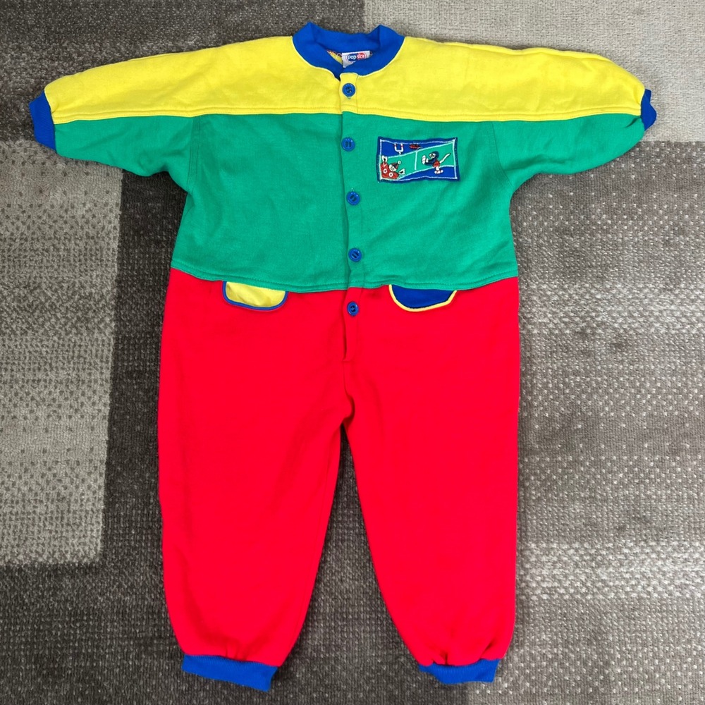 Vintage Popsicle Kids Size 3‎ Colorblock Fleece Jumpsuit Red Green Blue 90s